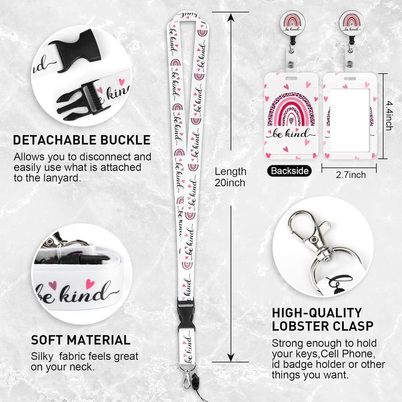 Hinsly Be Kind ID Badge Holder with Lanyard, Retractable Badge Holders Reels with Lanyards Adjustable, for Women Kids Teacher Nurses Doctor Student - Image 2